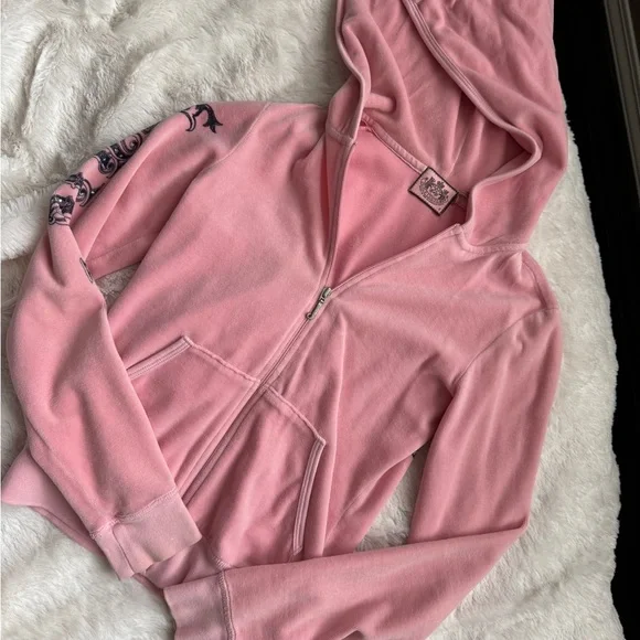 Juicy Couture Pink Graphic Velour Hoodie - Picture 2 of 6